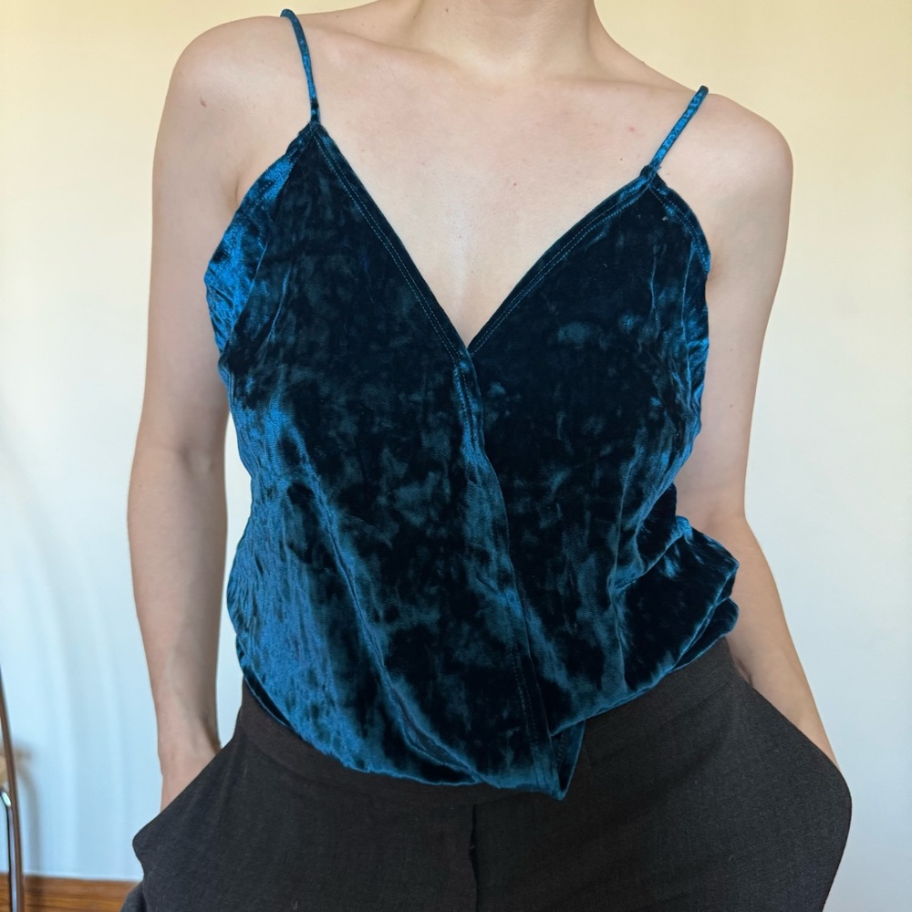 Blue velvet sexy wrap top/bodysuit